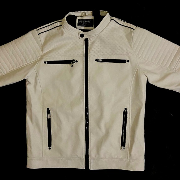 Nice white biker jacket with black trim. - Picture 1 of 2